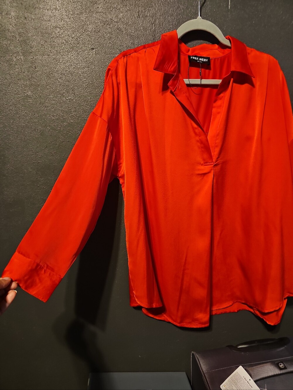 The Refinery Bright Red Satin V-Neck Blouse